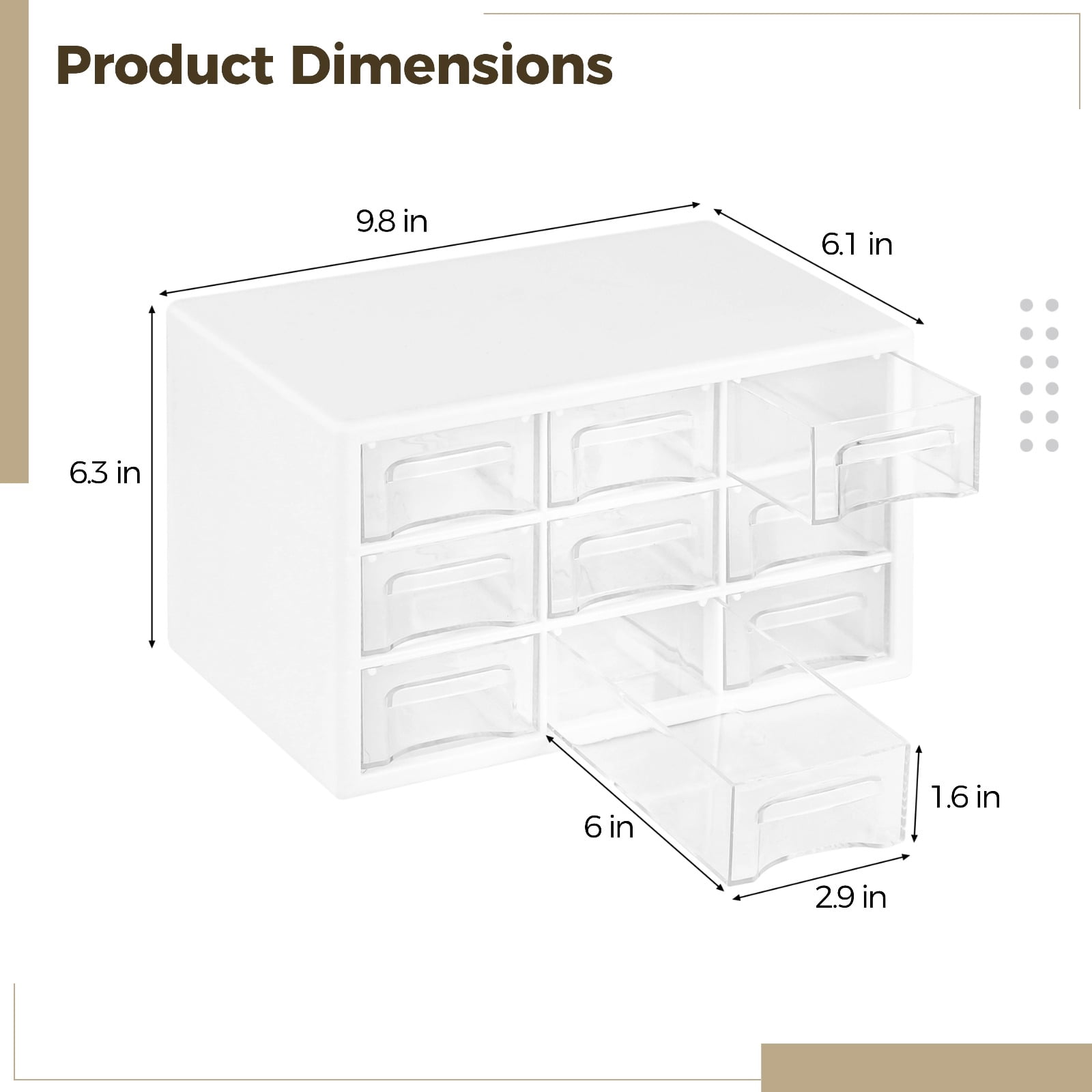 Desk Storage Organizer with 9 Drawers, Clear Dustproof Desktop Drawer Organizer, Wall Mounted Storage Caddy for Makeup, Jewelry, Accessories, Crafts, 9.8x6.3x6.1"