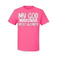 thumbnail image 2 of Wild Bobby My God Is Stronger Than Breast Cancer White Distressed Breast Cancer Awareness Men Tee, Neon Pink, X-Large, 2 of 6