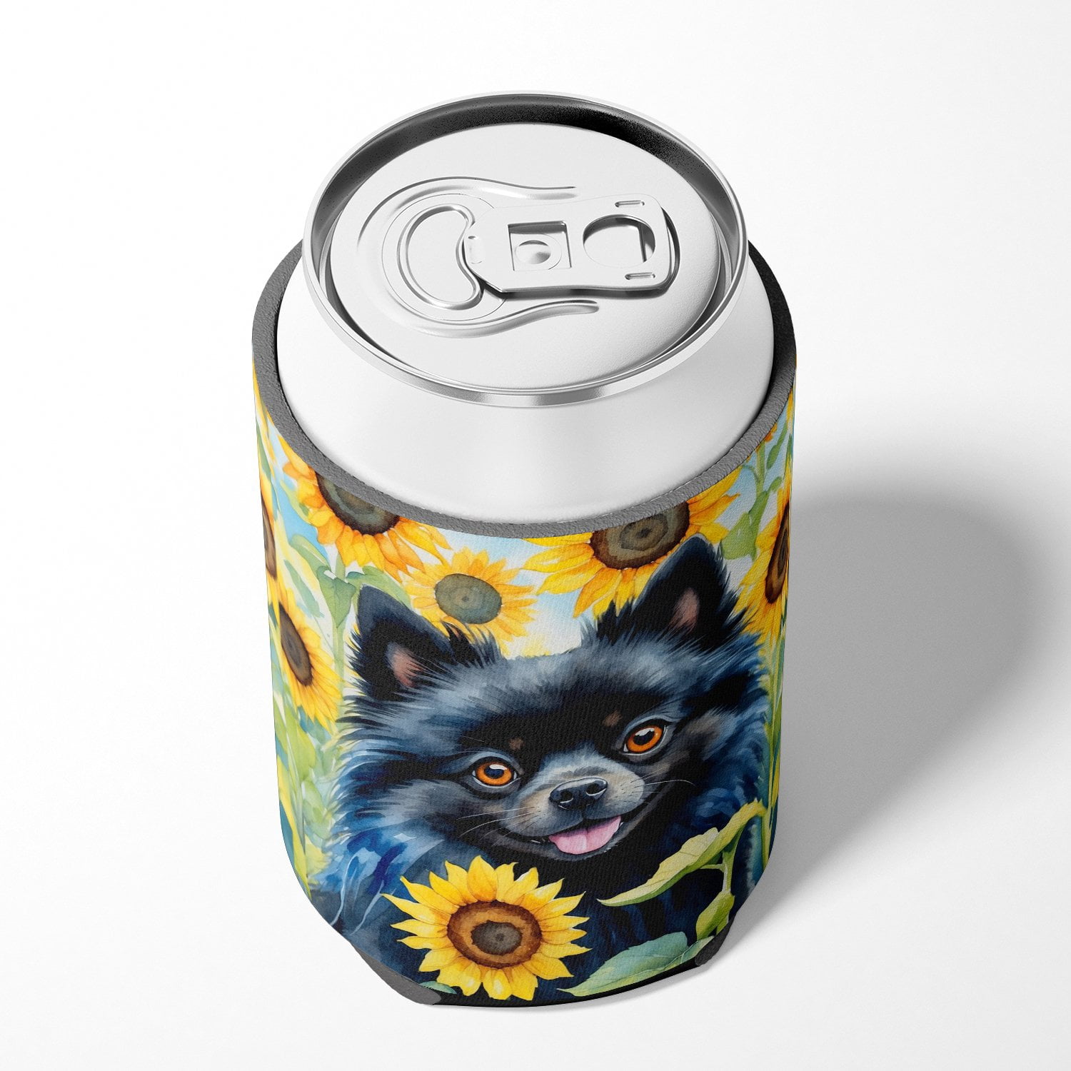 Pomeranian in Sunflowers Can or Bottle Hugger 3 in x 5 in