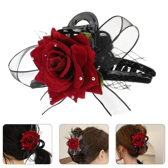 IBASETOY Elegant Hair Claw Clip with Rose Shape for Women Makeup 1Set