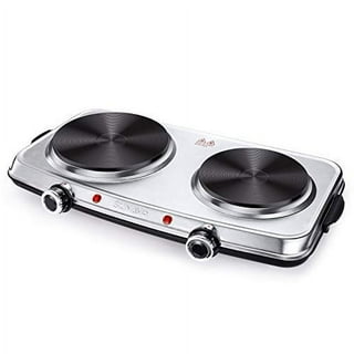 Hot Plate, CUSIMAX 1800W Infrared Double Burner, Ceramic Glass Cooktop,  Cooking Electric Heating Plate, Easy to Clean, Stainless Steel, Silver