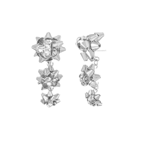 Holiday Time Silvertone Holiday Bow Earrings, 1 Pair