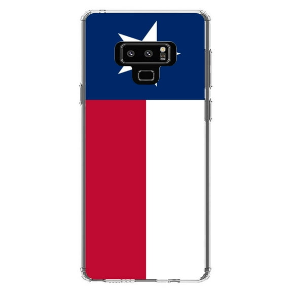 DistinctInk Clear Shockproof Hybrid Case for Samsung Galaxy Note 9 - TPU Bumper, Acrylic Back, Tempered Glass Screen Protector - Texas State Flag - US State Flag