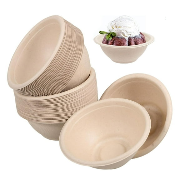 Disposable Paper Bowls Tutuviw 50 Pcs 12 oz Soup Bowl Biodegradable Sugarcane Fiber Serving Bowls Heavy Duty Bagasse Bowls for Milk Dessert Cereals Snacks Salads, Brown