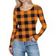 thumbnail image 3 of RKSTN Women's Long Sleeve Ribbed Knitted Shirts Oversized Crewneck Plaid Print Slim T Shirts Top Womens Casual Plus Size Round Neck Checkered Printed Stretch Loose Comfy Tee Fall Spring Clothes, 3 of 8
