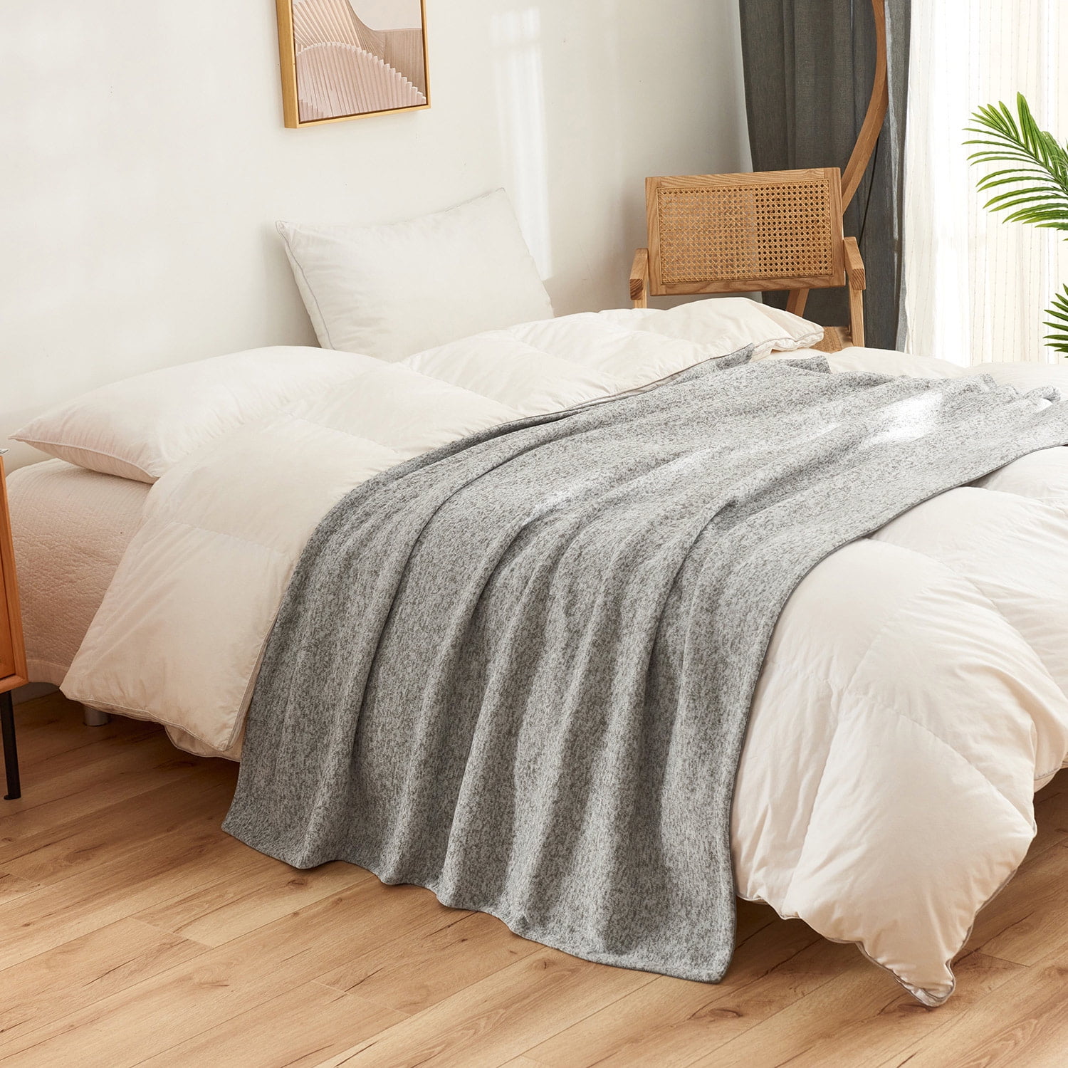 JML Cooling Blanket, Soft & Breathable Micro Knit Reversible Throw Blanket, Gray