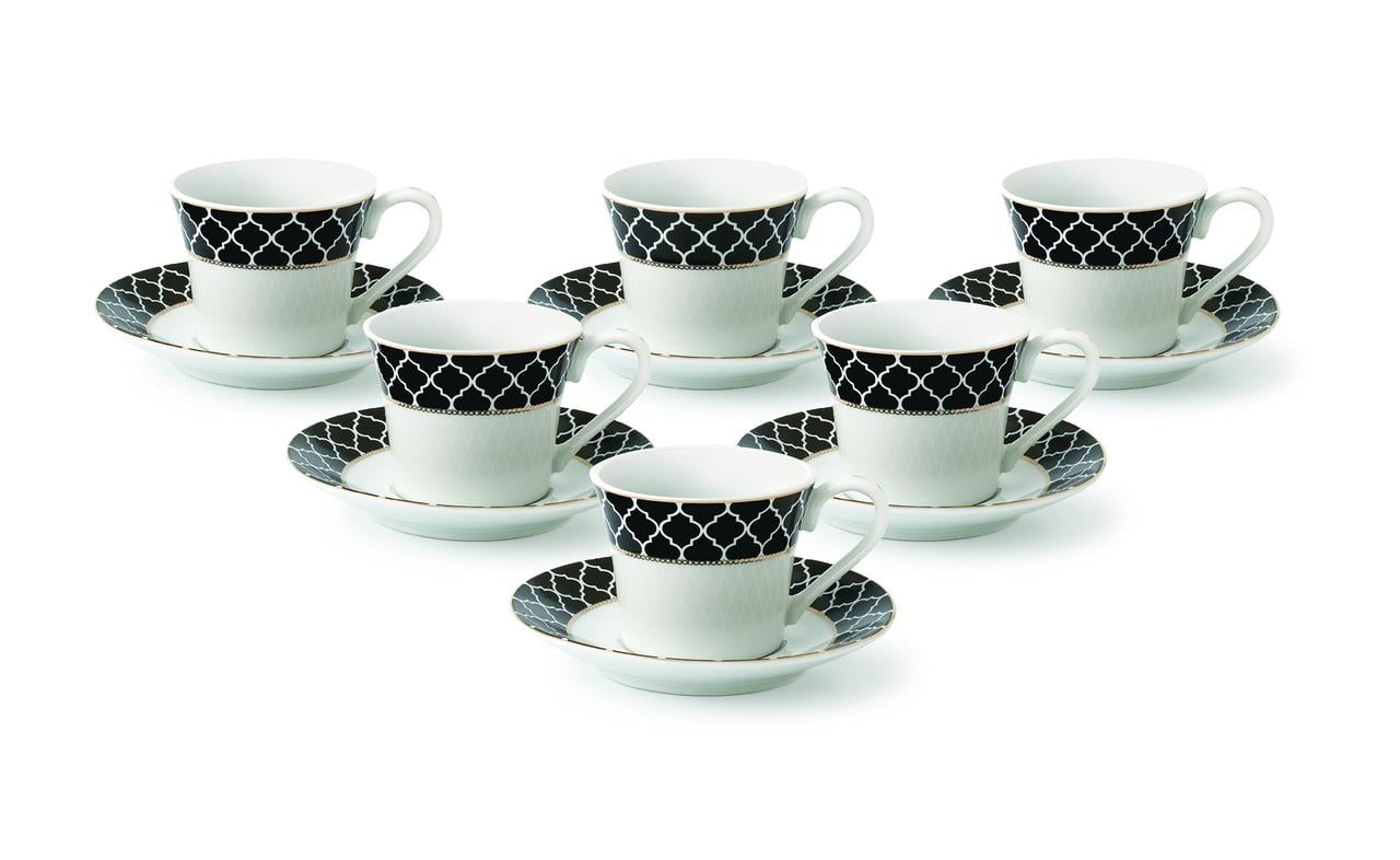 Lareina Porcelain Stackable Espresso Cups with Saucers, Spoons and Black