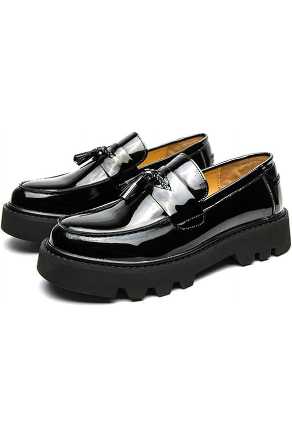 Men's Patent Leather Slip-On Tassel Dress Platform Loafers Casual Non-Slip Penny Formal Shoes Business Party Wedding Prom Moccasins Boat Shoes