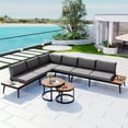 thumbnail image 2 of EUROCO 6-Piece Patio Sectional Sofa Set, Iron Outdoor Furniture Set with Round Nesting Coffee Tables, Seating Sofa with Cushions for Patio, Porch and Garden, Grey, 2 of 8