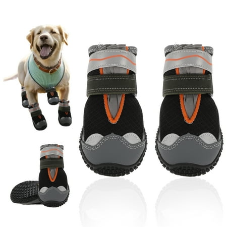 Unique Bargains 4pcs Dog Shoes Breathable Mesh Dog Shoes Dog Boots Paw Protectors Black Size 6 Width 2.55