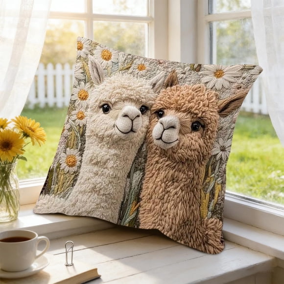 Amzcrzy Flock Pillowcase Mignons Animaux de Compagnie Alpagas Housse de Coussin Maison Sofa Imitation Broderie Courte Peluche Housse de Coussin Ensembles de Couvre-Lit et Courtepointes Literie Ensembles de Douillette Literie Ensemble