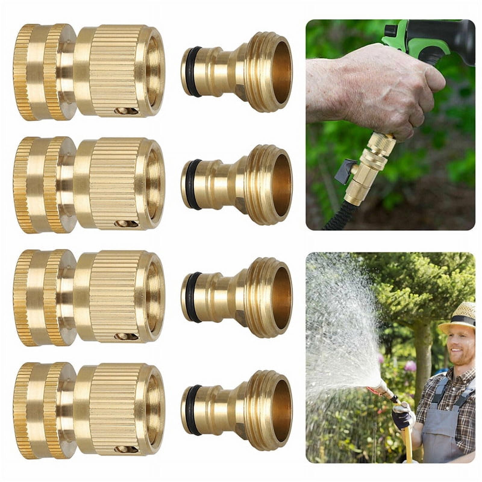 Zhuge 4-piece garden hose connector solid brass 3/4 inch quick water hose connector leak free heavy-duty garden hose connector female and male adapters