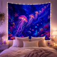 thumbnail image 2 of Jellyfish and Coral Reef in Ocean Depths Dreamy Psychedelic for Ocean Lovers Bioluminescent Marine Art Halloween Gift Tapestry Wall Hanging for Bedroom and Living Room, 2 of 7