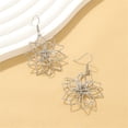 thumbnail image 5 of Exaggerated Hollow Flower Drop Dangle Earrings for Women Silver Gold-Toned Big Handmade Filigree Lotus Statement Dangling Fish Hook Earring Lightweight Fashion Floral Holiday Jewelry for Mother, 5 of 6