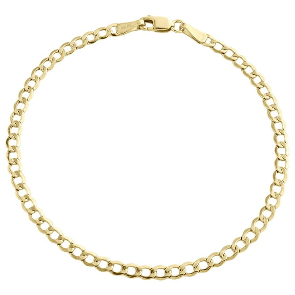 Genuine 10K Yellow Gold 2.50mm Hollow Plain Cuban Curb Link Bracelet 7 Inches
