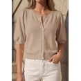thumbnail image 4 of PRETTYGARDEN Puff Short Sleeve Cardigans for Women Lightweight Summer Shirts Button Up Knit Sweater Tops Spring Clothes, 4 of 10