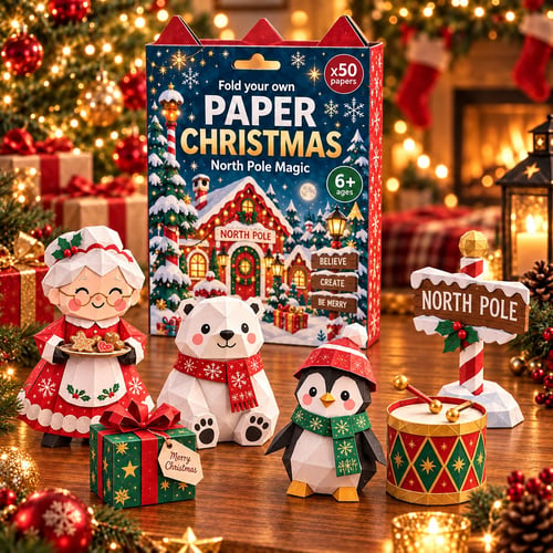 3D DIY Paper Christmas,Beginner Friendly Holiday Folding Craft with Illustrated Instructions,Creative Family Activity for Home Decor