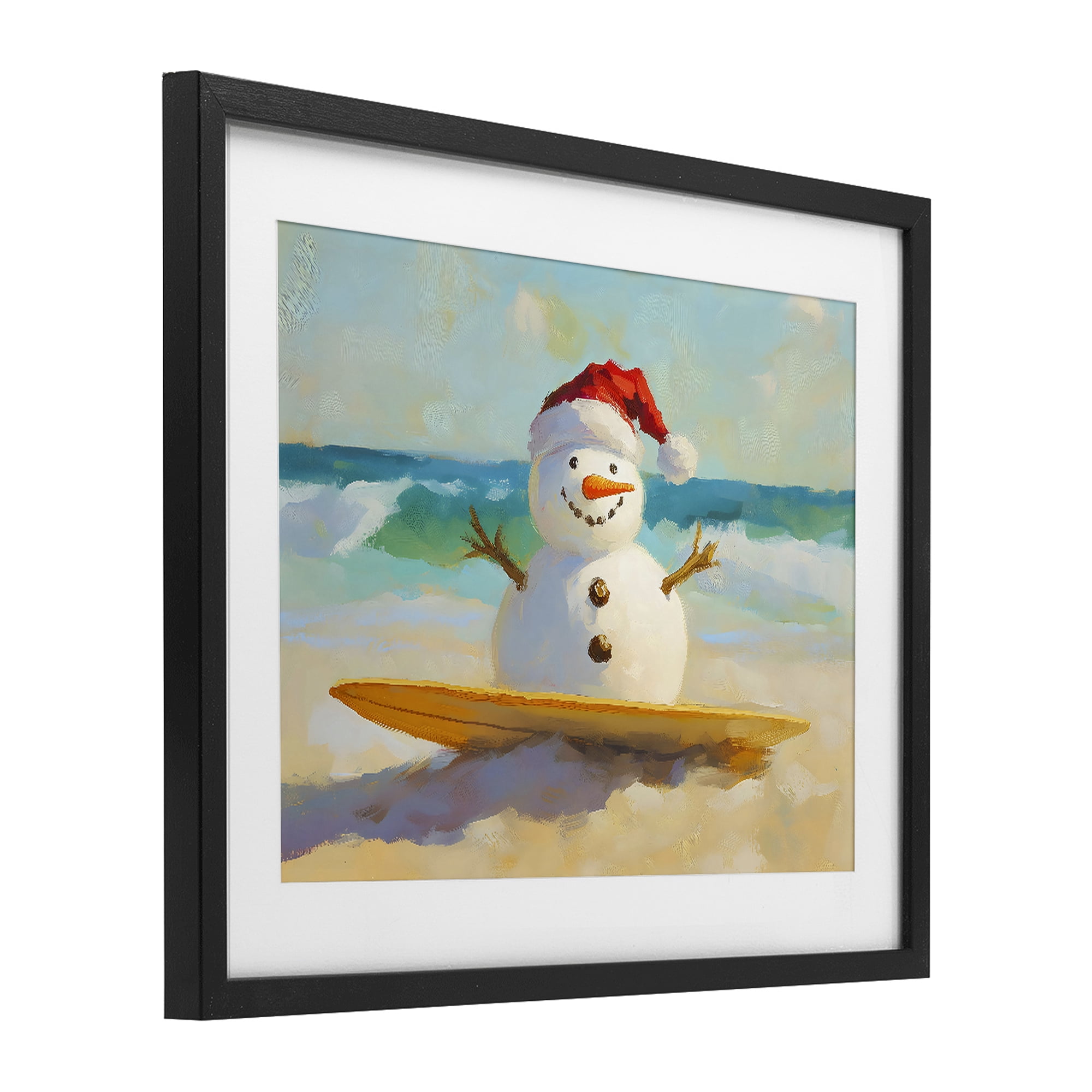 Stupell Industries Surfer Snowman on Beach Black Framed Print Under Glass, design by The Prints Vibe