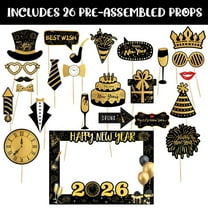 2026 New Year Photo Booth Prop, SSNTSY Funny Handheld Photo Frame, Black Gold Photo Booth Pose Sign for Nye Decor Funny Selfie & Festive Celebrations