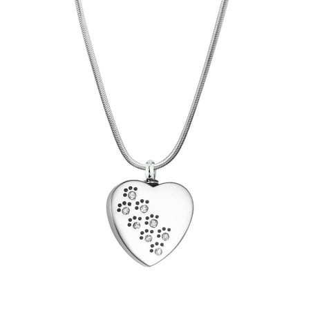 Crystal Heart Keepsake - Anavia Personalized Crystal Paw Print Heart Memorial Necklace Ash Urn Keepsake with Gift Box