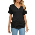 thumbnail image 2 of Wycnly Womens Blouses and Tops Dressy Breathable Comfy Casual Loose Basic Workout Tshirts Summer Solid V-Neck Short Sleeve Cute Tees Tops Black XXL, 2 of 5