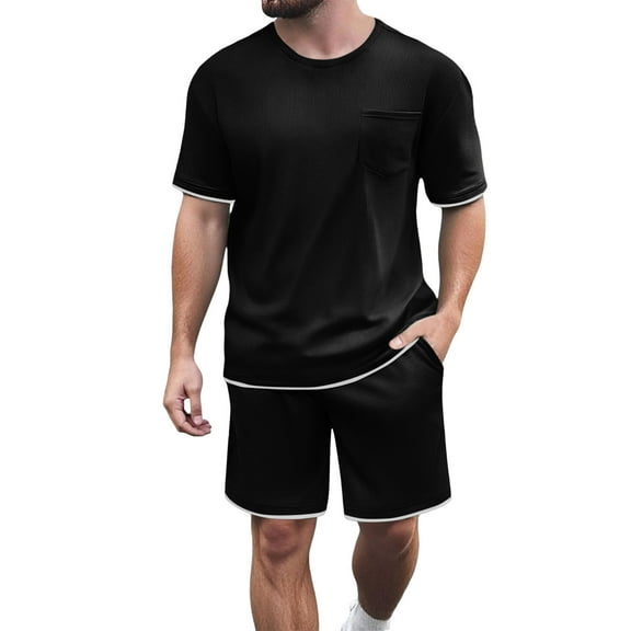 JIKNTTR Men's 2 Piece Casual Set Color Matching Sports Suit Short Sleeved Round Neck T Shirt Shorts Suit Summer Sportswear Set Fashion Beach Outfits