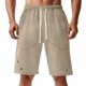 thumbnail image 2 of Hombres Carga Pantalones Cortos con Bolsillos, Color Sólido Casual Gran Bolsillo Botón Cordón Elástico-Cintura Mitad de Carga, 2 of 7