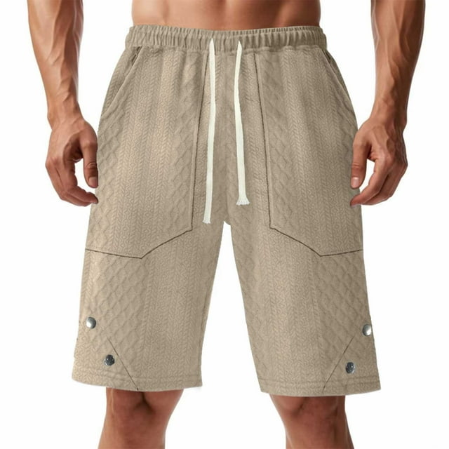 Sentmoon Mens Cargo Shorts Elastic Waist Athletic Shorts Straight Drawstring Solid Color Button 2025 Summer Workout Shorts Multi Pocket Comfy for Leisure Wear Khaki M