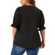 thumbnail image 3 of Blusa de gasa para mujer de tallas grandes Agnes Orinda, con cuello en V, mangas cortas abullonadas, casual, color negro, talla 1X, 3 of 6