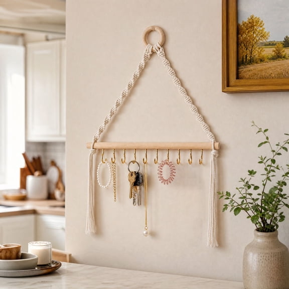 Darzheoy Jewelry Organizer, Boho Woven Wall Display Rack, Necklace Earring Storage Hanger, Wall Rack, Home Decor for Living Room Bedroom Closet Entryway