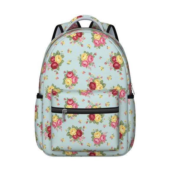 Pioneer Flower Floral Print Pattern Backpack for School, Cute School Bag with Adjustable Shoulder Straps and Padded Back, 15.3"x11"x7.1"