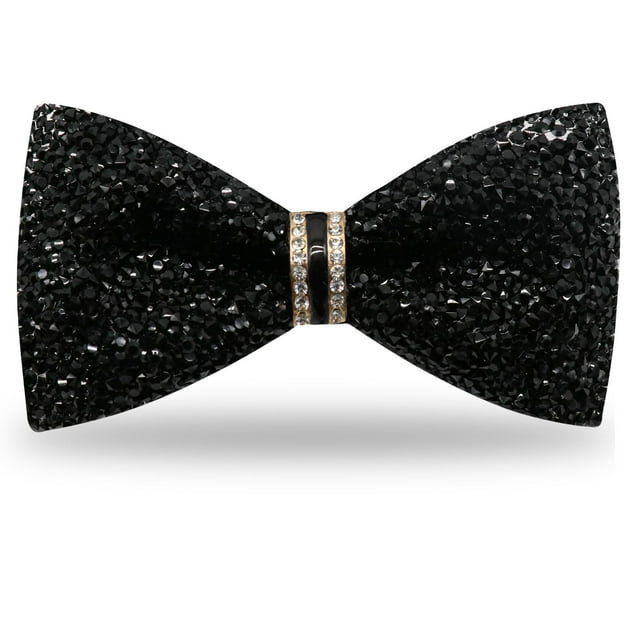 Pajarita GHTIYLP con strass negra ajustable 12 x 6 cm