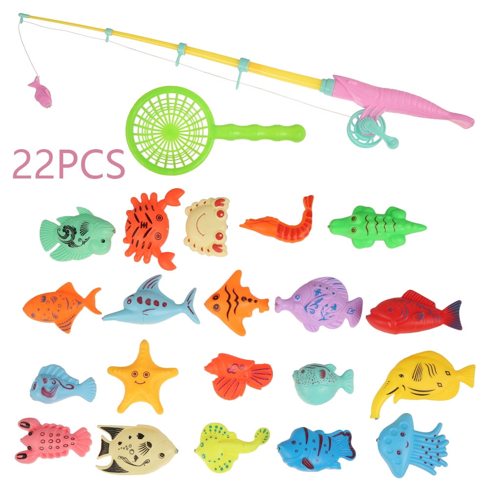 22Pcs Kids Baby Game Educational Fishing Rod Toy Magnetic Fish Bath Shower Toy 