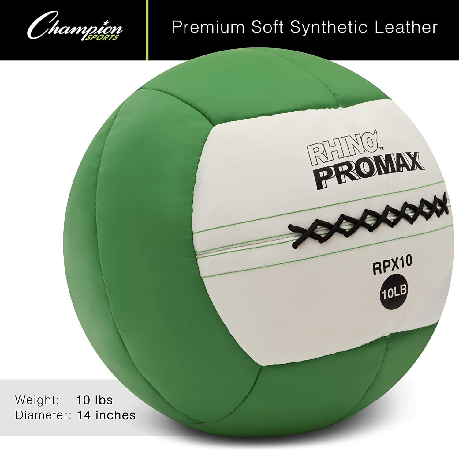 Champion Sports RPX10 Rhino Promax Slam Balls, 10 lb, Soft Shell with Non-Slip Grip, Medicine Wall Exercise Ball for Weightlifting, Plyometrics, Cross Training, & Home Gym Fitness