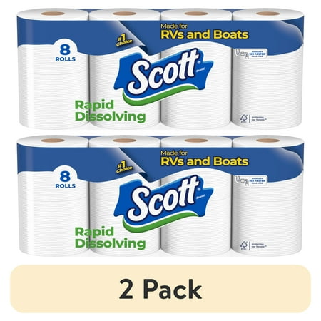 (2 pack) Scott Rapid-Dissolving Toilet Paper for RVs & Boats, 8 Double Rolls