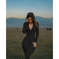 thumbnail image 4 of Women Yoga Jumpsuits Workout Ribbed Long Sleeve Zip Front Sport Jumpsuits, 4 of 6