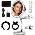 thumbnail image 4 of Smart 9" LED Light Makeup Mirror, Rechargeable, 1X/10X Magnifying Vanity Mirror with 3 Color Lights, Height Adjustable, Large Tall 360 °   Swivel Double Sided Standing Travel Mirror (Chrome), 4 of 4