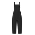 thumbnail image 3 of Women Casual Loose Wide Leg Jumpsuits Long Bib Pants Cotton Overalls with Pockets Black 2XL, 3 of 6