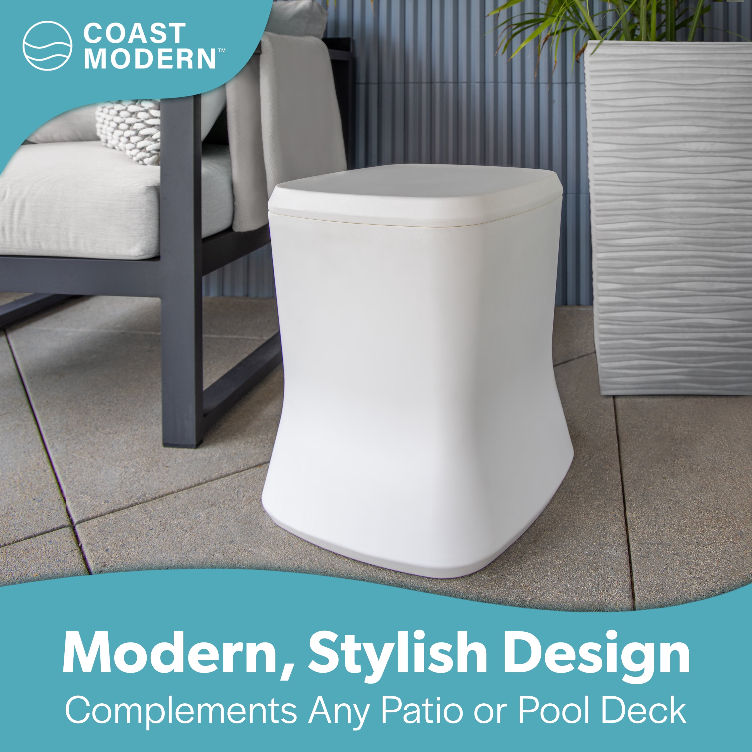 Coast Modern Outdoor Side Table Cooler - 2 in 1 Patio Decor Storage Table & Ice Chest - 25 QT - White