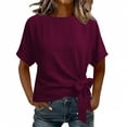thumbnail image 3 of Cilsoka Womens Summer Tie Front Blouses 2026 Crew Neck Short Sleeve Basic Tops Shirts, 3 of 4