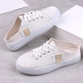 thumbnail image 4 of Women's Slip on Mules Sneakers Lace Up Canvas Shoes Fashion Trendy for Female Work Business Causal Soft Sole Flat Tennis Walking Shoes Classic, 4 of 5