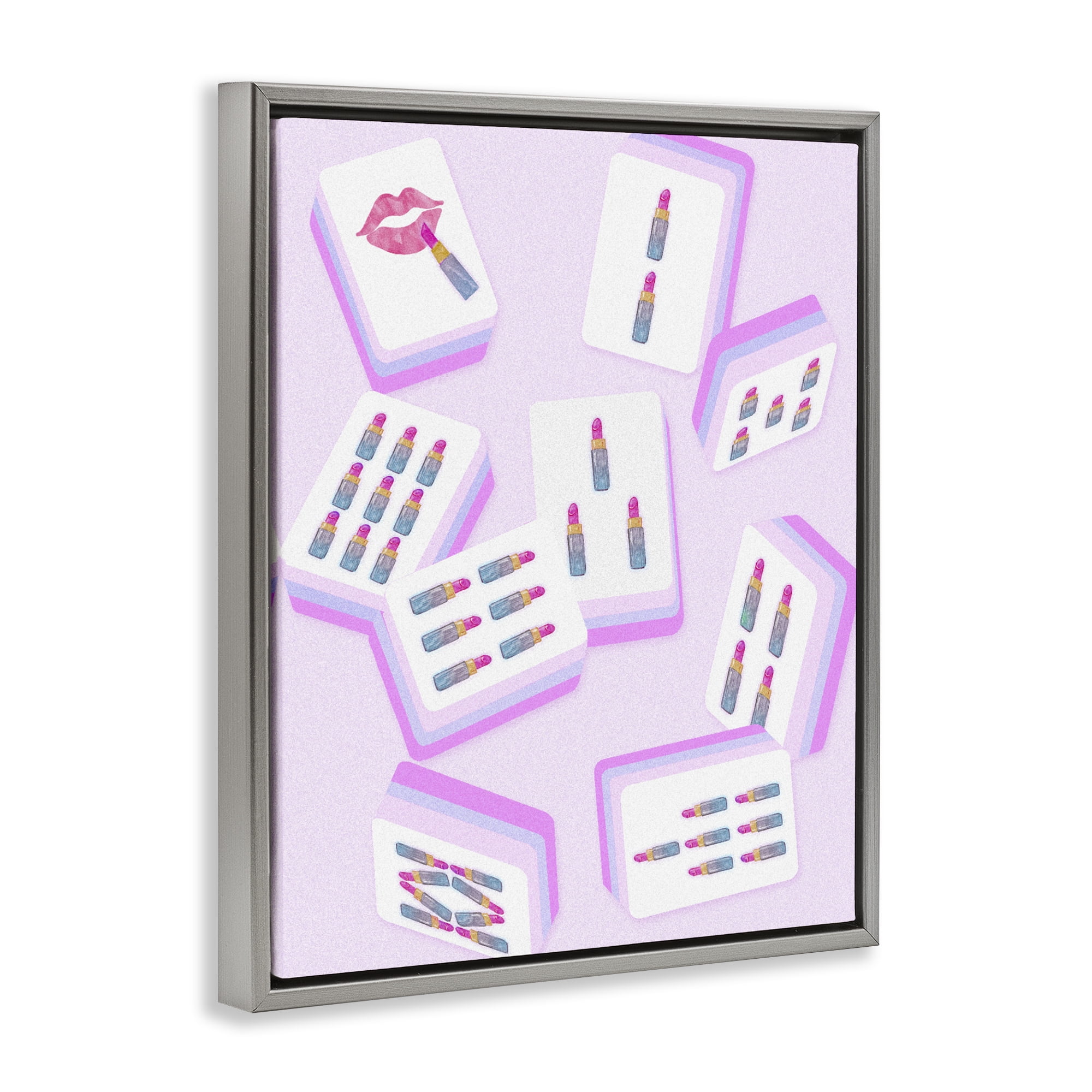 Stupell Industries Glam Lipstick Mahjong Tiles Gray Framed Floater Canvas Wall Art, design by Ziwei Li