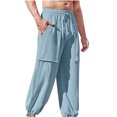 thumbnail image 2 of RXIRUCGD Men's Fashion Drawstring Elastic Waist Solid Color Casual Length Pants, Blue, Size: XL, 2 of 6