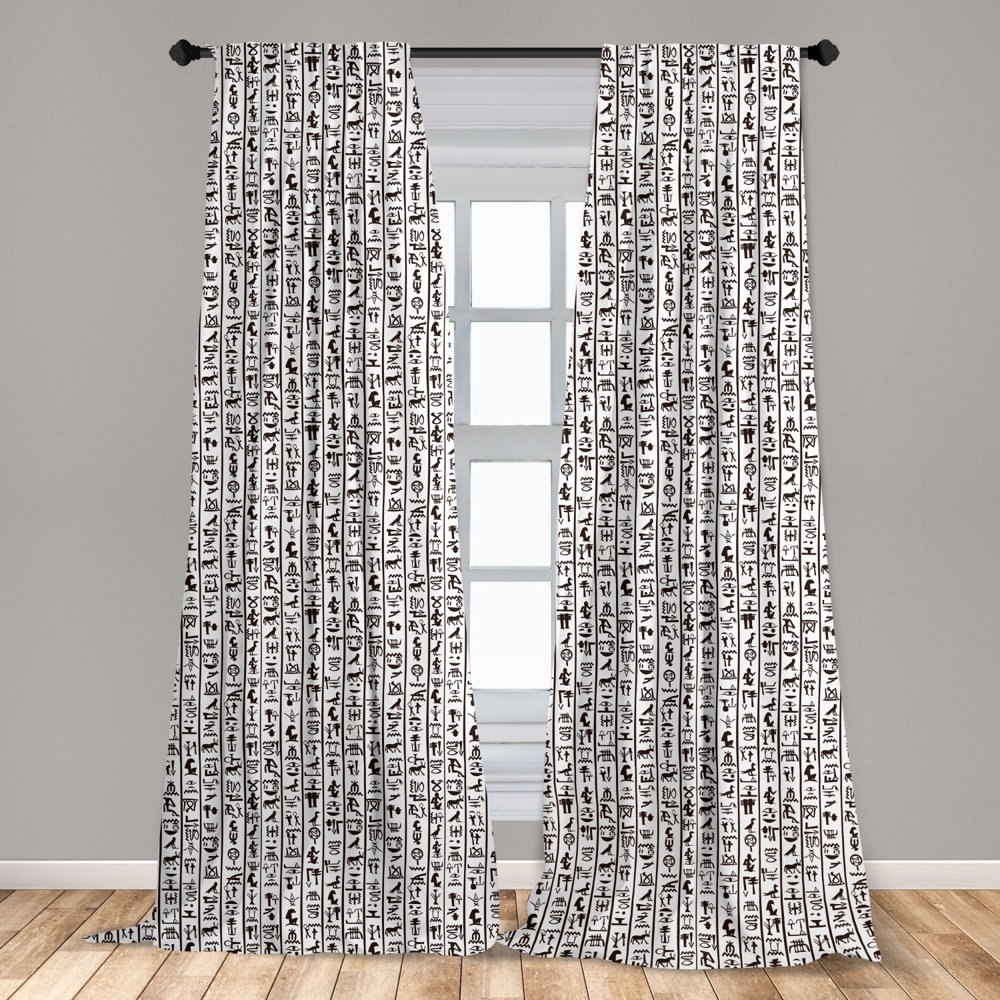 Egyptian Curtains 2 Panels Set, Vertical Borders with Hieroglyphics