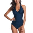 thumbnail image 1 of Aayomet Womens Swimsuit Backless Swimwear Mesh Solid Color Bathing Suit (Navy, L), 1 of 4