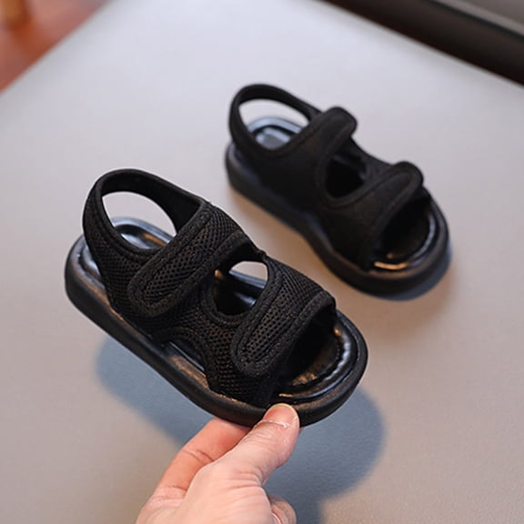 BRGZLK Toddler Baby Girls Sandal Summer Casual Trenyd Solid Color Soft Soled Comfortable Non Slip Open Toe Hook Loop Kids Boys Girls Beach Vacation Sandals Black 11(Little Kids)