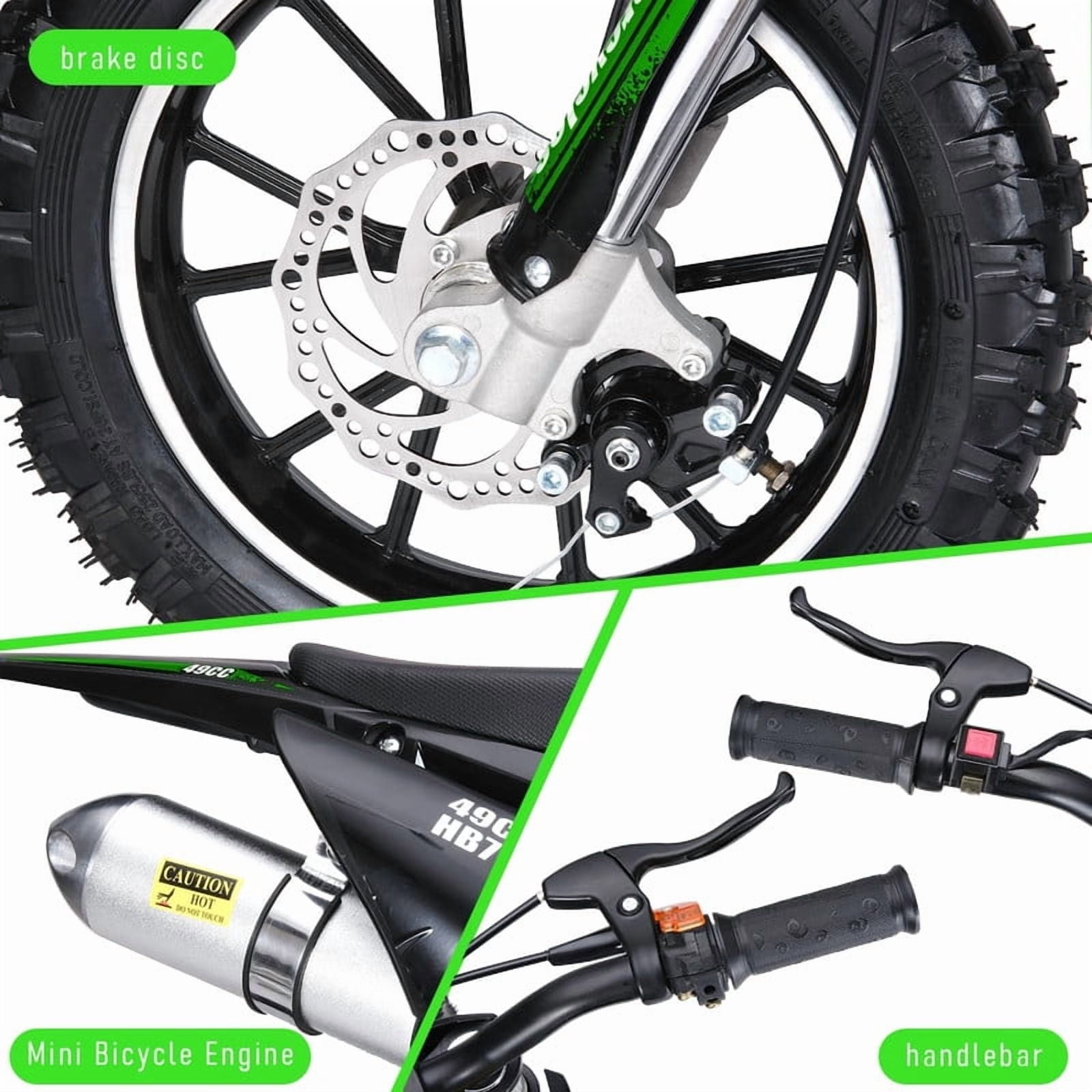 Seipouy 49cc Kids Dirt Bike - 2-Stroke Mini Motorcycle with Front and Rear Disc Brakes, Shock Absorption, Soft Seat Cushion & Off-Road Tires for Kids and Teens