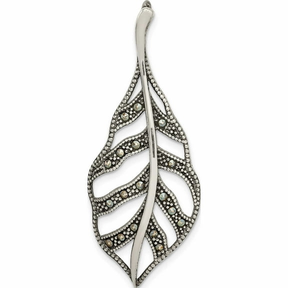 Sterling Silver Antiqued Marcasite Leaf Slide Made In Thailand -Jewelry By Sweet Pea