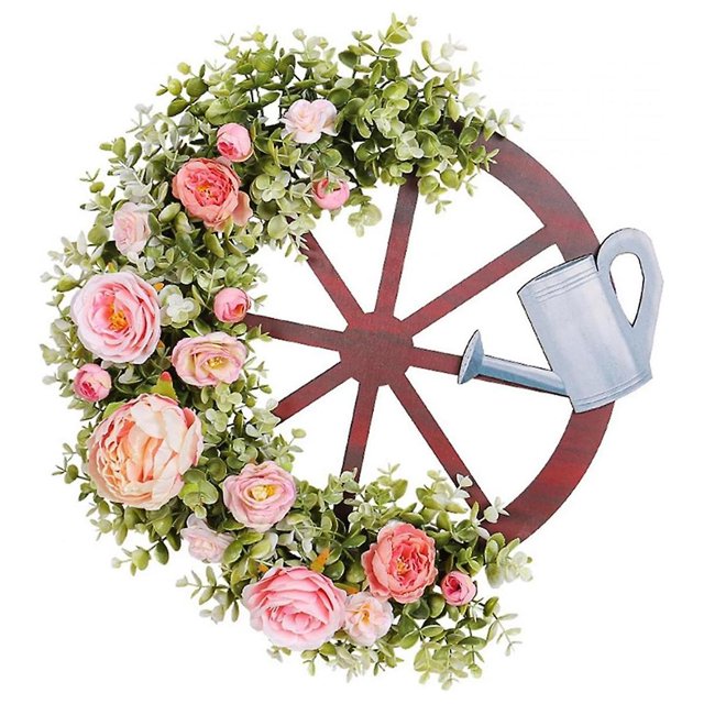 Guirnalda con forma de rueda de riego creativa, guirnalda de simulación de primavera, diseño de escena pastoral para exteriores, como se muestra