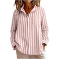 thumbnail image 2 of Aueoeo Women's Loose Striped Long Sleeve Tops with Turn-Down Collar and Front Pocket – Soft Casual Blouses for All Seasons (S-Xxl),Pink,XL, 2 of 9